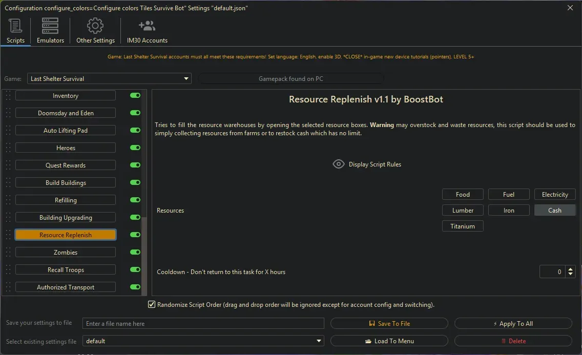 Last Shelter Survival Bot - Resource Replenish