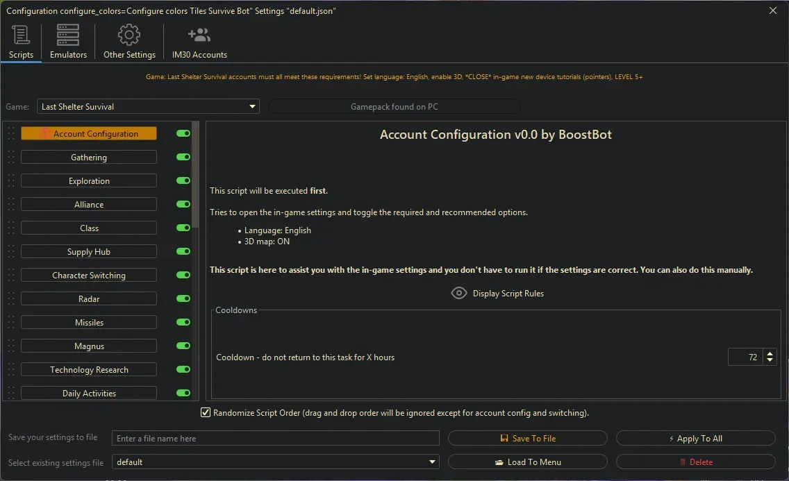 Last Shelter Survival Bot - Account Configuration