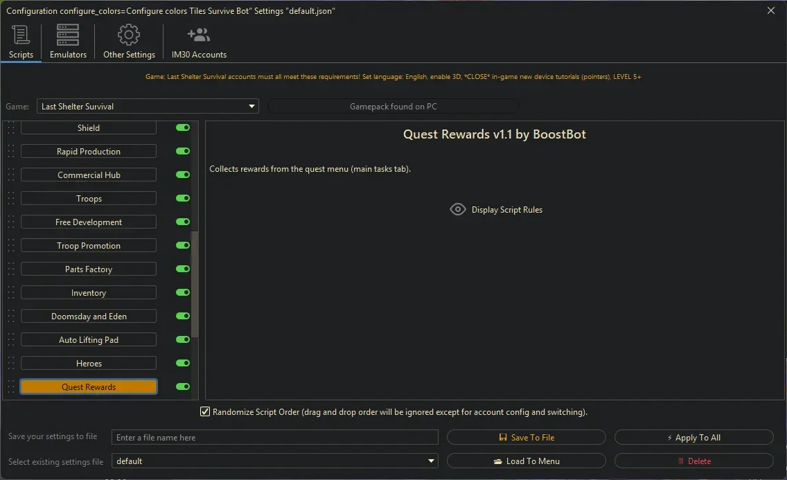 Last Shelter Survival Bot - Quest Rewards